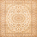 Round Machine Washable Medallion Orange Traditional Area Rugs, wshtr156org