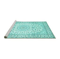 Sideview of Machine Washable Medallion Turquoise Traditional Area Rugs, wshtr156turq