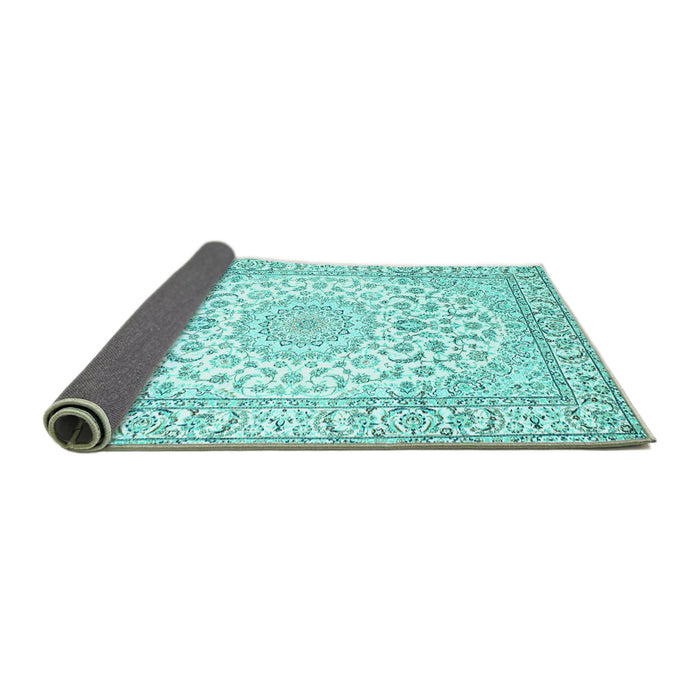 Sideview of Medallion Turquoise Traditional Rug, tr156turq