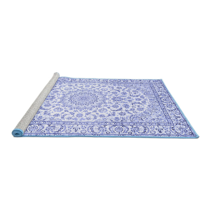 Sideview of Machine Washable Medallion Blue Traditional Rug, wshtr156blu