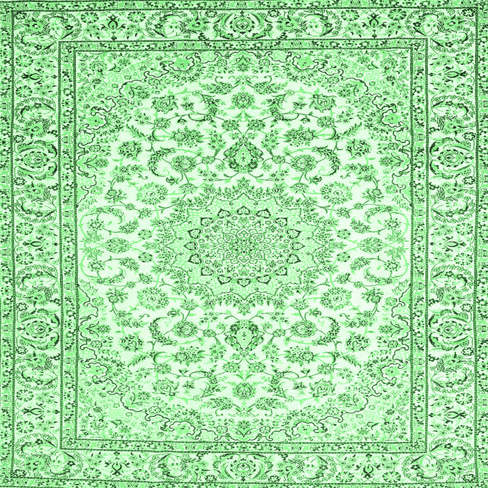 Square Machine Washable Medallion Emerald Green Traditional Area Rugs, wshtr156emgrn