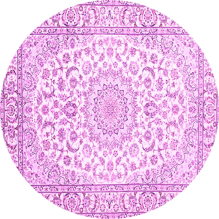 Round Machine Washable Medallion Pink Traditional Rug, wshtr156pnk