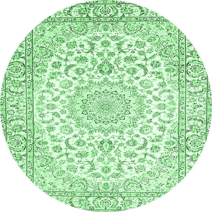Round Machine Washable Medallion Emerald Green Traditional Area Rugs, wshtr156emgrn