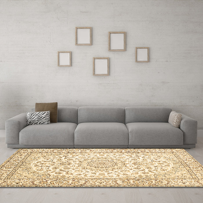 Machine Washable Medallion Brown Traditional Rug in a Living Room,, wshtr156brn