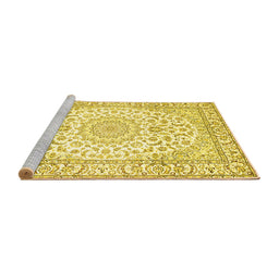 Sideview of Machine Washable Medallion Yellow Traditional Rug, wshtr156yw