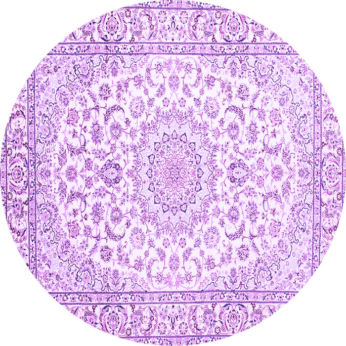 Round Machine Washable Medallion Purple Traditional Area Rugs, wshtr156pur