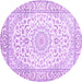 Round Machine Washable Medallion Purple Traditional Area Rugs, wshtr156pur