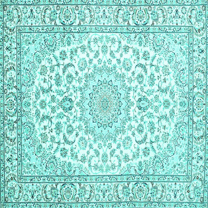 Square Machine Washable Medallion Turquoise Traditional Area Rugs, wshtr156turq
