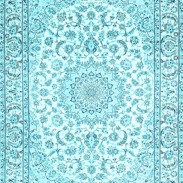 Machine Washable Medallion Light Blue Traditional Rug, wshtr156lblu