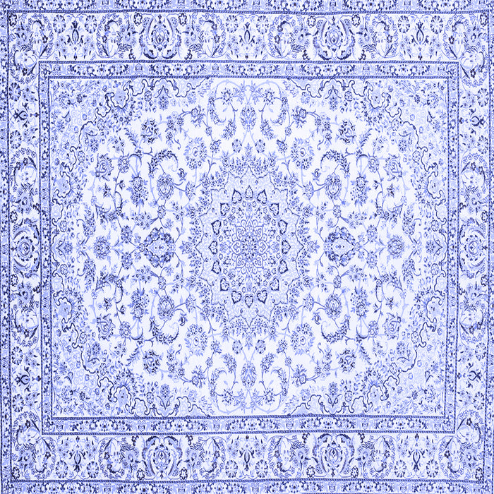 Square Machine Washable Medallion Blue Traditional Rug, wshtr156blu