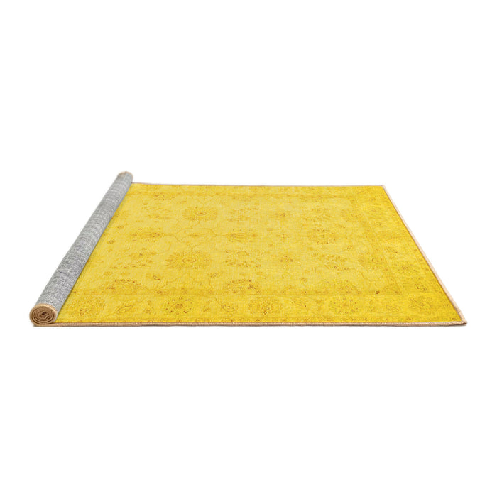 Sideview of Machine Washable Oriental Yellow Traditional Rug, wshtr1570yw