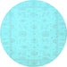 Round Oriental Light Blue Traditional Rug, tr1570lblu