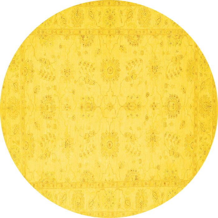 Round Oriental Yellow Traditional Rug, tr1570yw