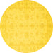 Round Oriental Yellow Traditional Rug, tr1570yw