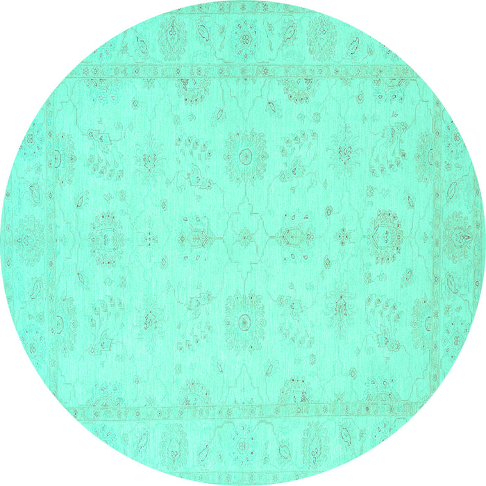 Round Machine Washable Oriental Turquoise Traditional Area Rugs, wshtr1570turq