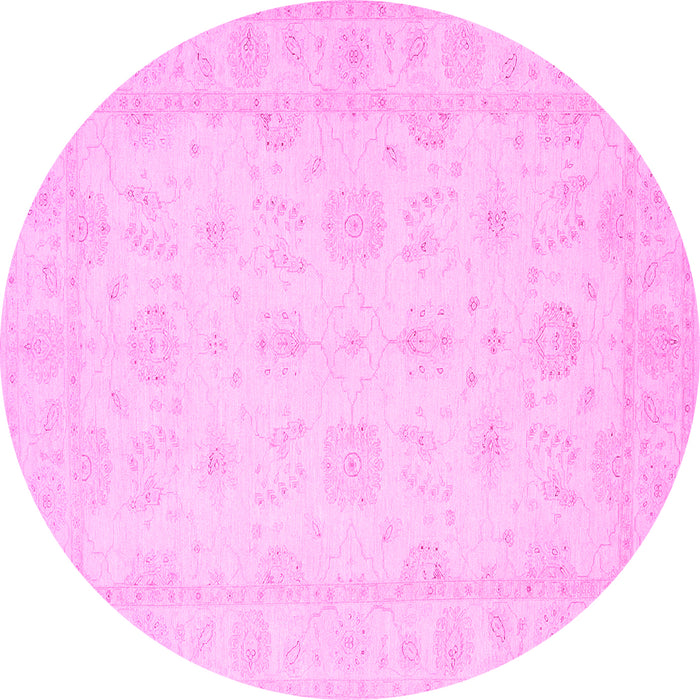 Round Machine Washable Oriental Pink Traditional Rug, wshtr1570pnk