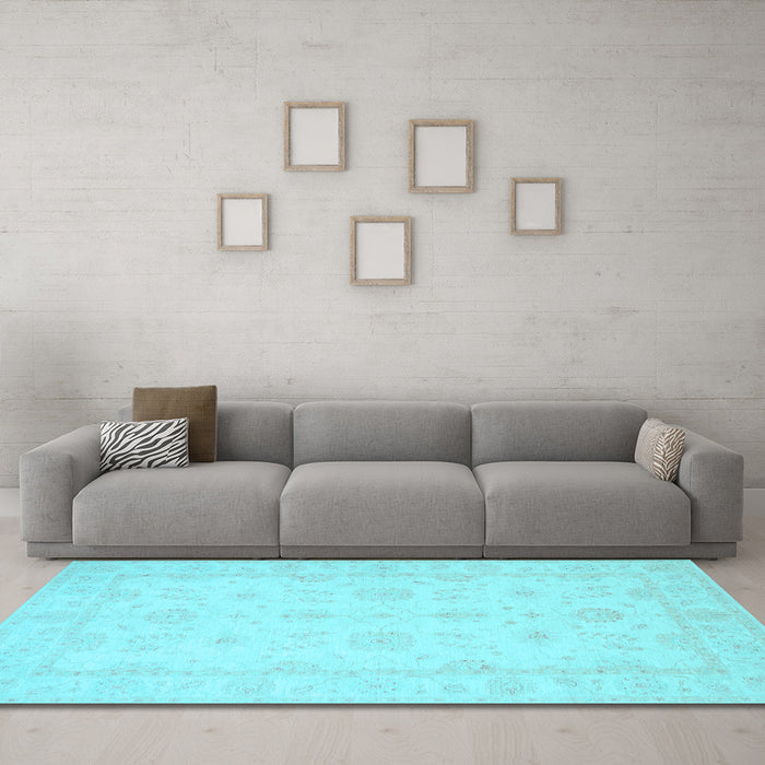Machine Washable Oriental Light Blue Traditional Rug in a Living Room, wshtr1570lblu