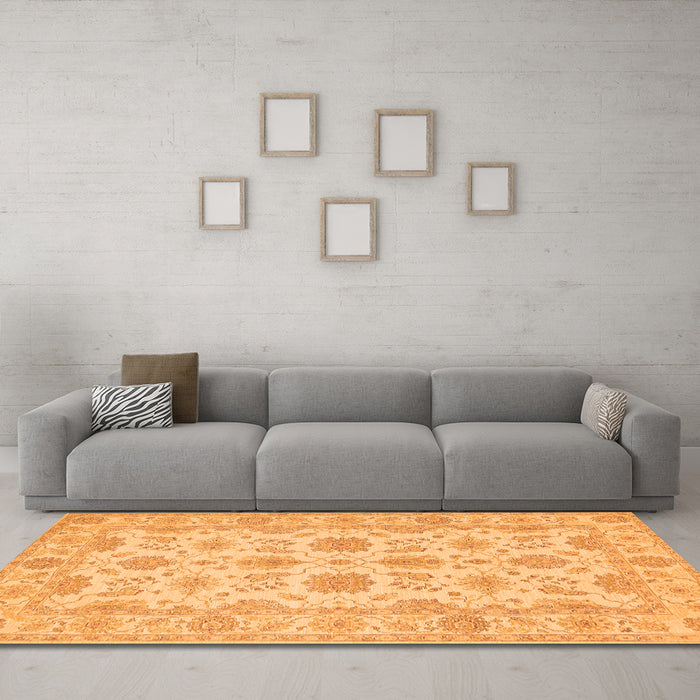Machine Washable Oriental Orange Traditional Area Rugs in a Living Room, wshtr1571org