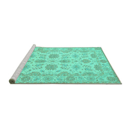 Sideview of Machine Washable Oriental Turquoise Traditional Area Rugs, wshtr1571turq