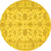 Round Oriental Yellow Traditional Rug, tr1571yw
