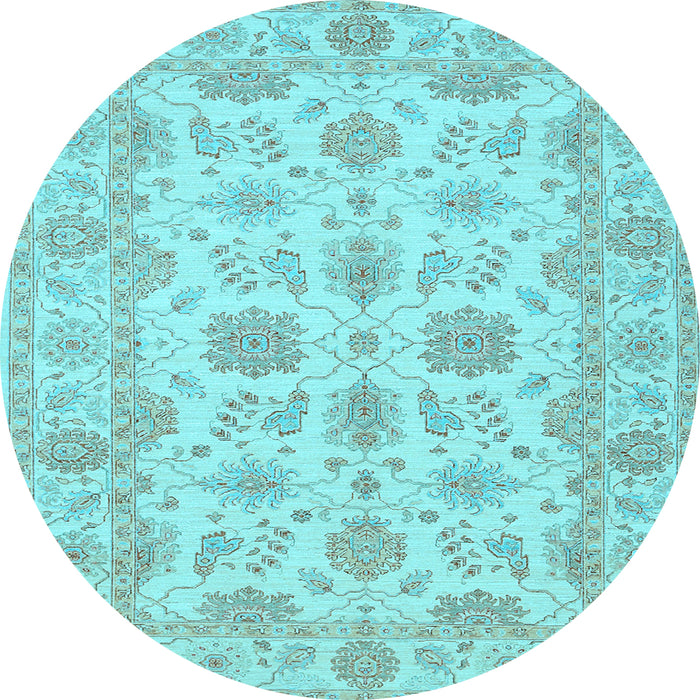 Round Oriental Light Blue Traditional Rug, tr1571lblu
