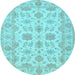 Round Oriental Light Blue Traditional Rug, tr1571lblu