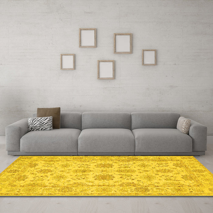 Machine Washable Oriental Yellow Traditional Rug in a Living Room, wshtr1571yw