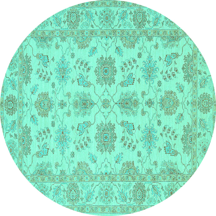 Round Oriental Turquoise Traditional Rug, tr1571turq