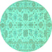 Round Machine Washable Oriental Turquoise Traditional Area Rugs, wshtr1571turq