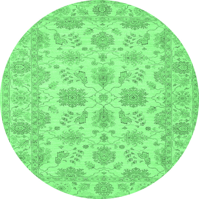 Round Machine Washable Oriental Emerald Green Traditional Area Rugs, wshtr1571emgrn