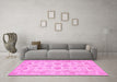 Machine Washable Oriental Pink Traditional Rug in a Living Room, wshtr1571pnk