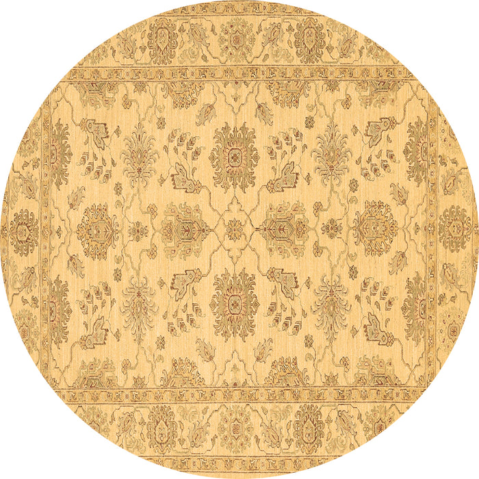 Round Oriental Brown Traditional Rug, tr1571brn