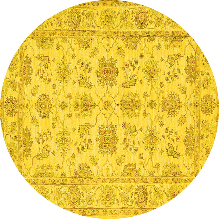 Round Machine Washable Oriental Yellow Traditional Rug, wshtr1571yw