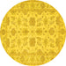 Round Machine Washable Oriental Yellow Traditional Rug, wshtr1571yw