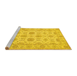 Sideview of Machine Washable Oriental Yellow Traditional Rug, wshtr1571yw