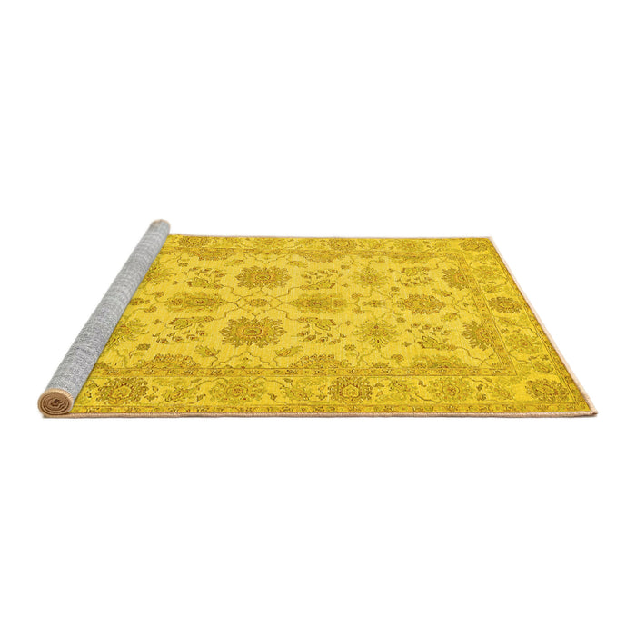 Sideview of Machine Washable Oriental Yellow Traditional Rug, wshtr1571yw