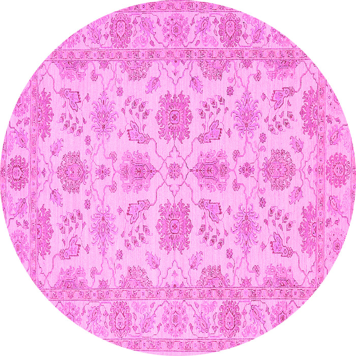 Round Machine Washable Oriental Pink Traditional Rug, wshtr1571pnk