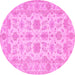 Round Machine Washable Oriental Pink Traditional Rug, wshtr1571pnk