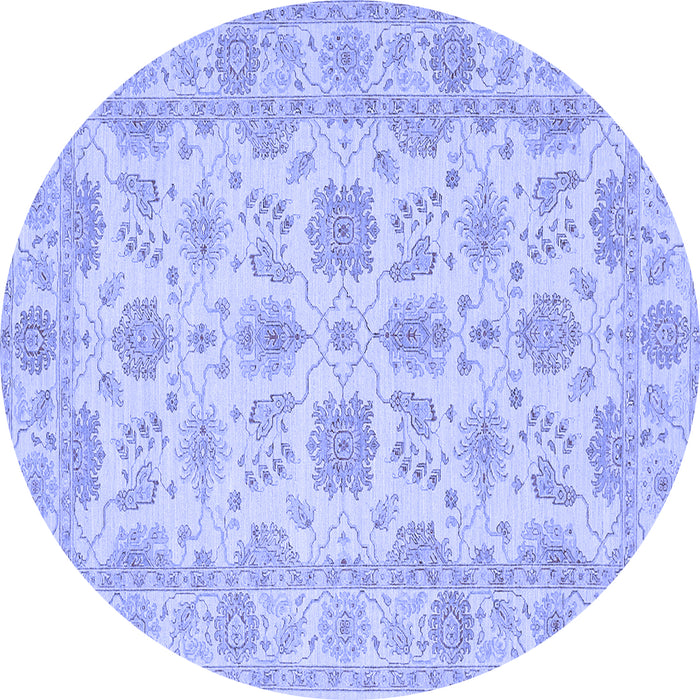 Round Oriental Blue Traditional Rug, tr1571blu