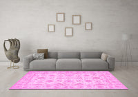 Machine Washable Oriental Pink Traditional Rug, wshtr1572pnk