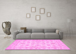 Machine Washable Oriental Pink Traditional Rug in a Living Room, wshtr1572pnk