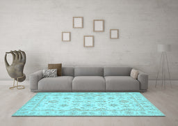Machine Washable Oriental Light Blue Traditional Rug in a Living Room, wshtr1572lblu