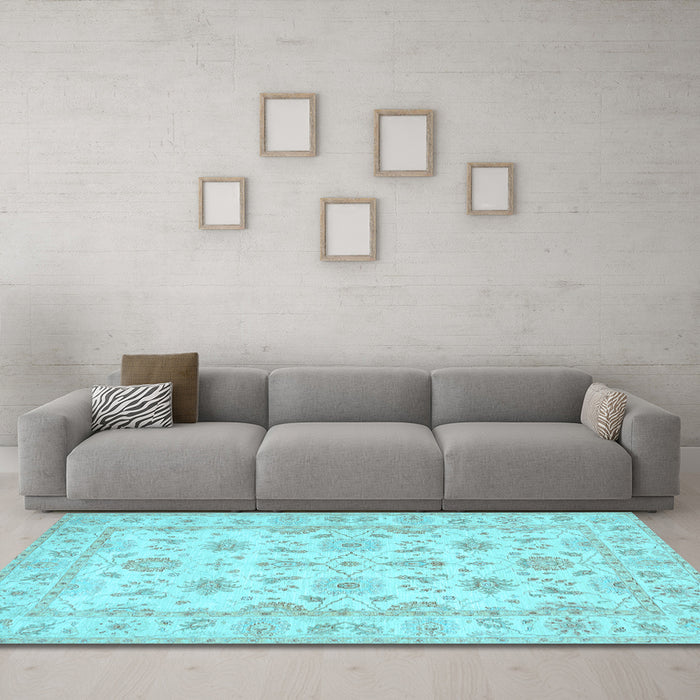 Machine Washable Oriental Light Blue Traditional Rug in a Living Room, wshtr1572lblu