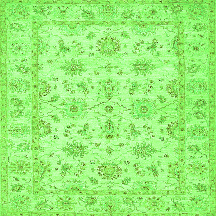 Round Machine Washable Oriental Green Traditional Area Rugs, wshtr1572grn
