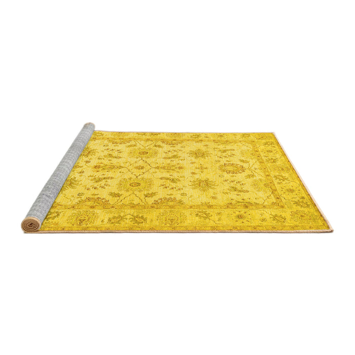 Sideview of Machine Washable Oriental Yellow Traditional Rug, wshtr1572yw