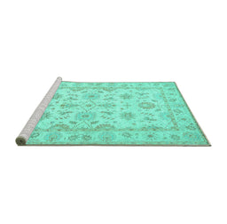 Sideview of Machine Washable Oriental Turquoise Traditional Area Rugs, wshtr1572turq