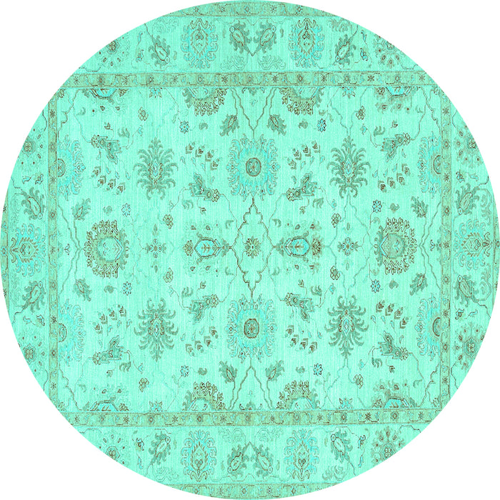 Round Machine Washable Oriental Turquoise Traditional Area Rugs, wshtr1572turq