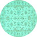 Round Machine Washable Oriental Turquoise Traditional Area Rugs, wshtr1572turq