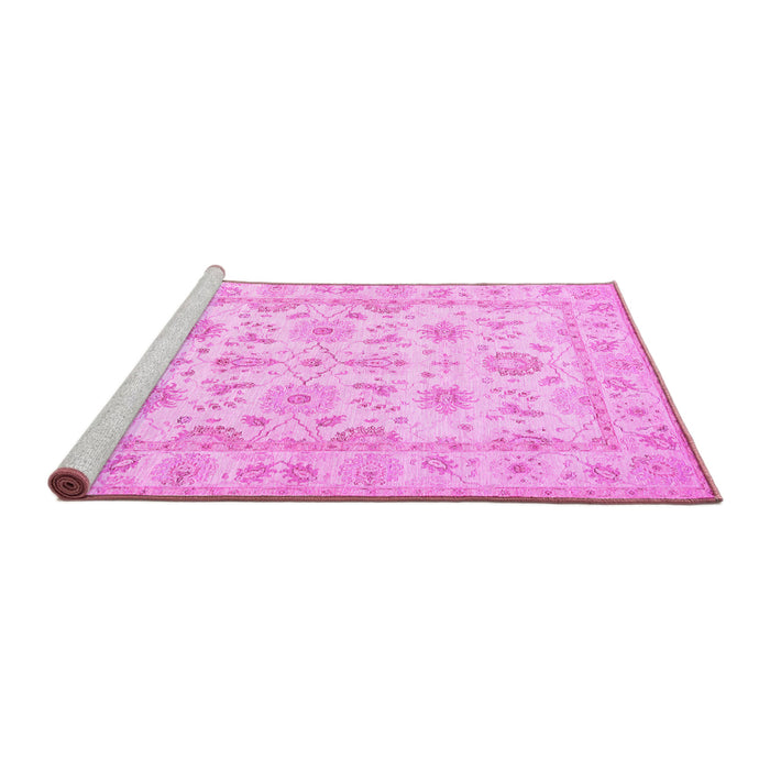 Sideview of Machine Washable Oriental Pink Traditional Rug, wshtr1572pnk