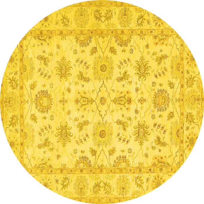 Round Oriental Yellow Traditional Rug, tr1572yw